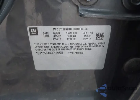 2013 Chevrolet Malibu 1Ls из США, поврежденный, VIN 1G11B5SA3DF199235